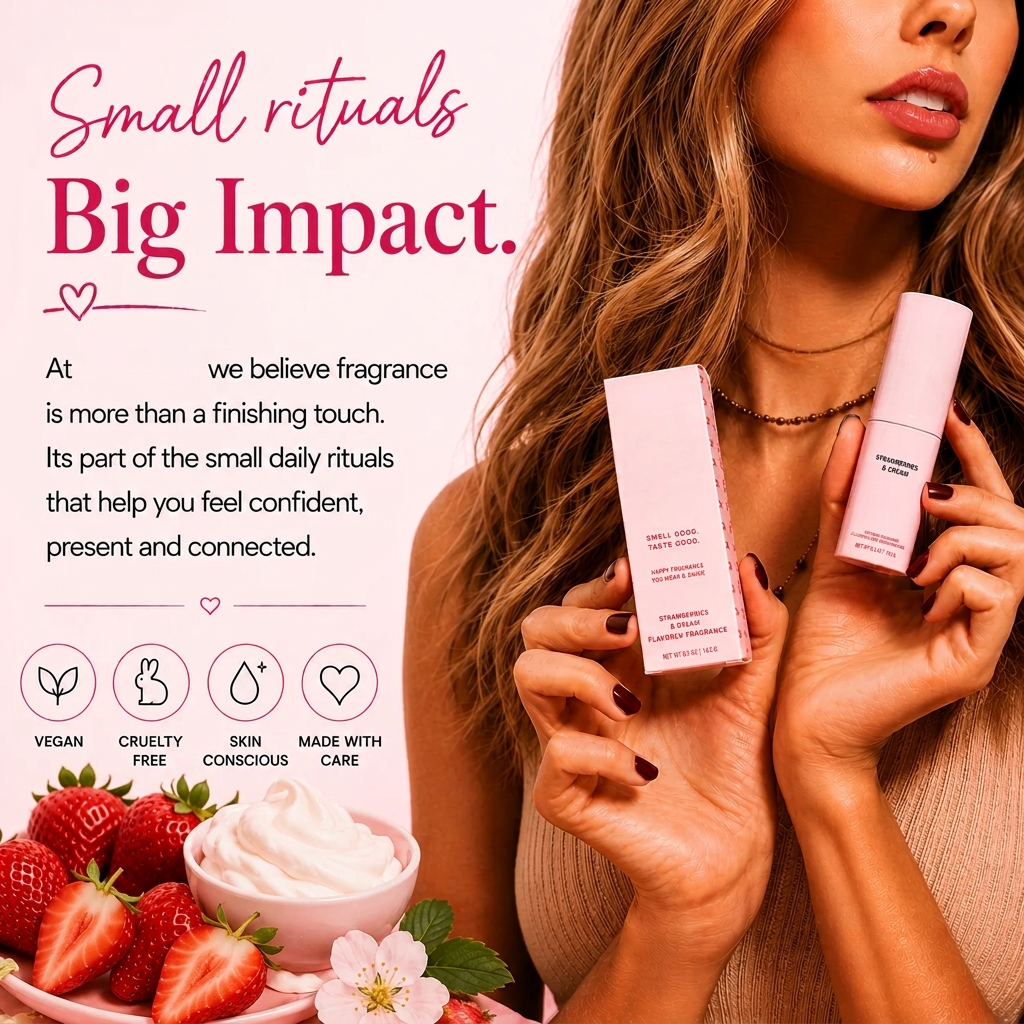 Strawberries and Cream Roll-On Solid Fragrance – Sweet Fruity Vegan Perfume for On-the-Go