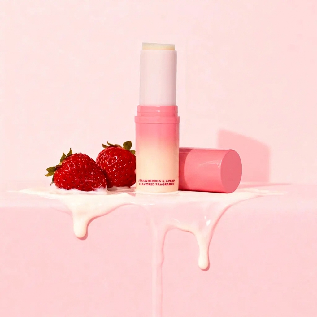 Strawberries and Cream Roll-On Solid Fragrance – Sweet Fruity Vegan Perfume for On-the-Go