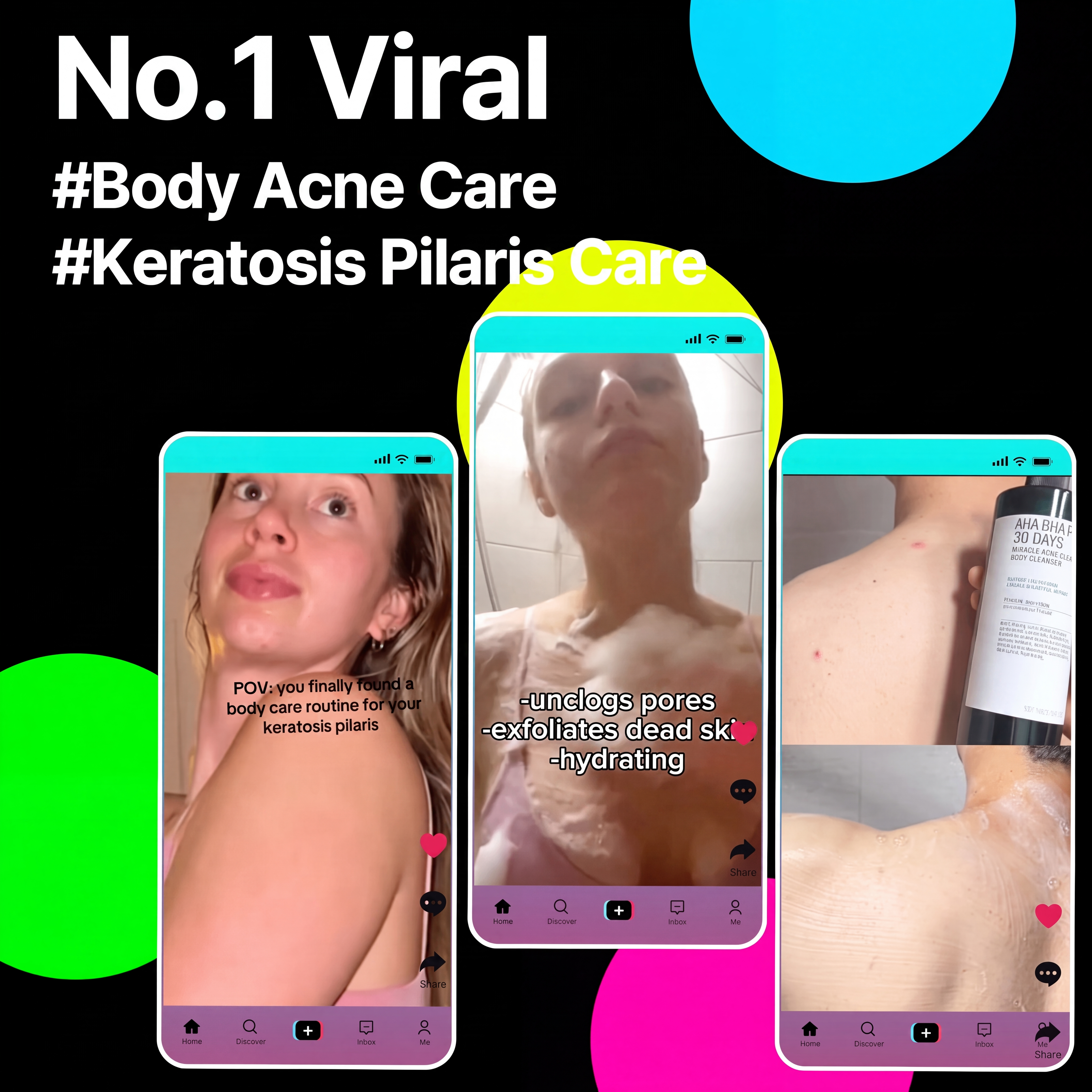 AHA BHA PHA 30 Days Miracle Acne Clear Body Cleanser with Salicylic Acid for Breakouts and Clogged Pores
