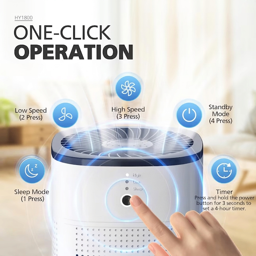 HEPA Air Purifier for Bedroom, 376 sq ft, Aromatherapy, Timer, 3 Speeds