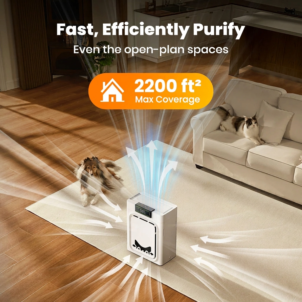 Air Purifier for Home with Pets, H13 HEPA, 2200 sq ft, 25dB, Auto Sensor