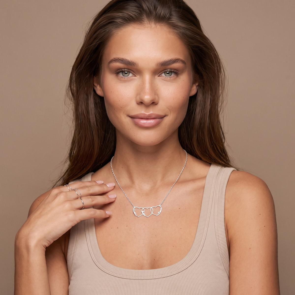 Personalized Heart Name Necklace - Silver - worn