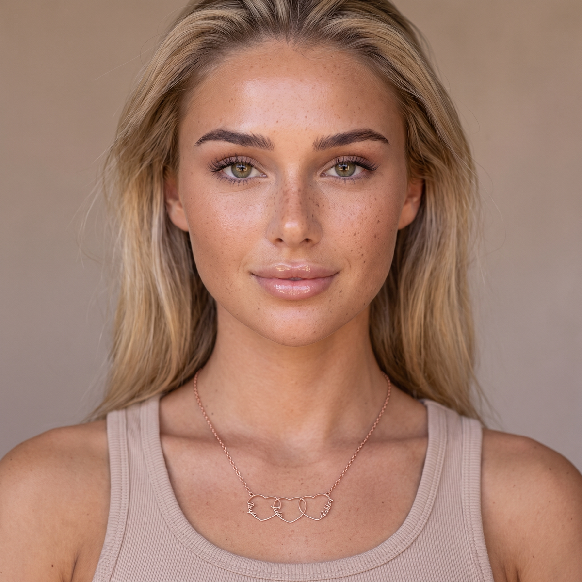 Personalized Heart Name Necklace - Rose Gold - worn