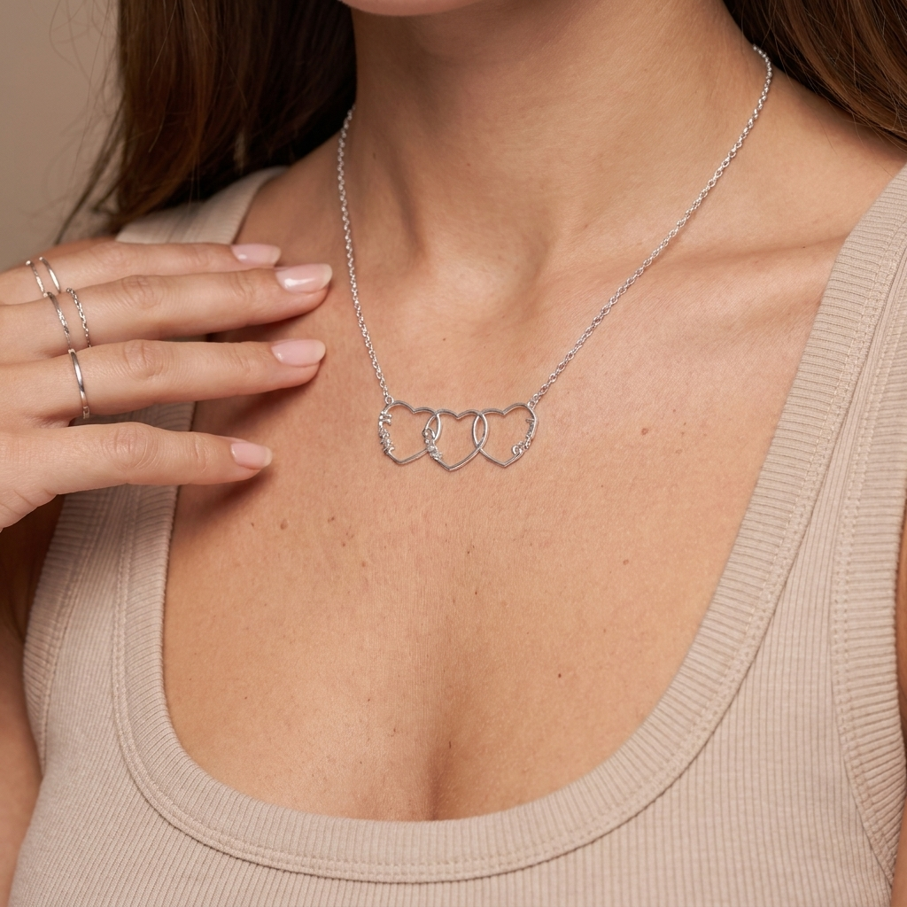 Personalized Heart Name Necklace - Silver - close-up