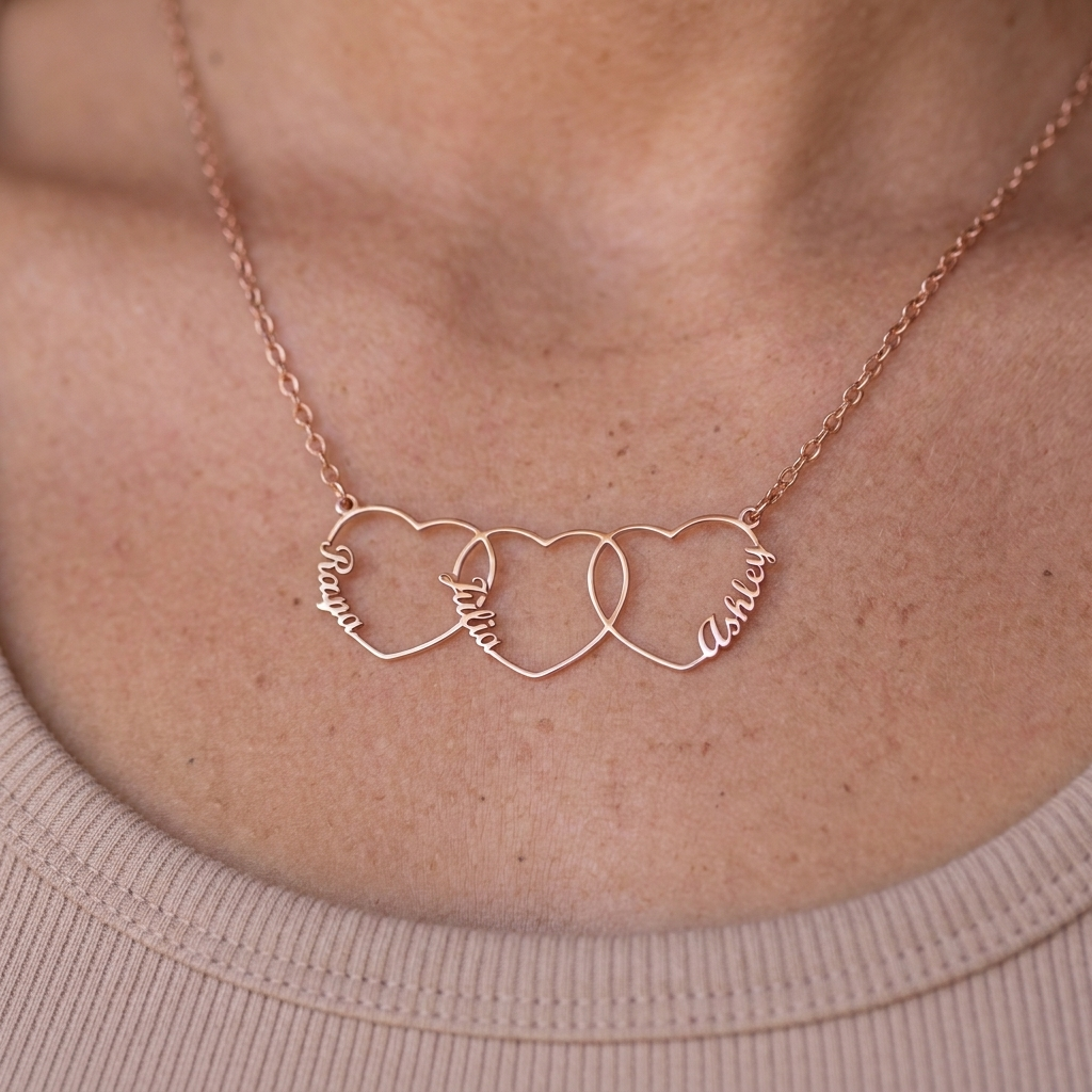 Personalized Heart Name Necklace - Rose Gold - close-up