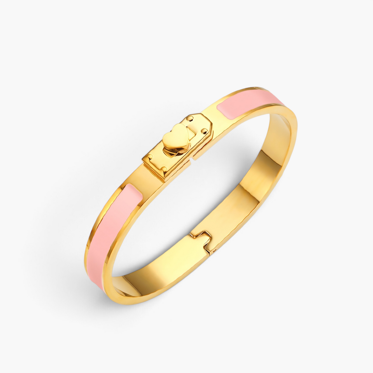 Pink Heart Gold Bangle Bracelet