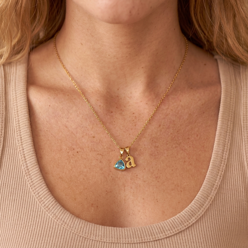 By Heart Initial & Birthstone Necklace - Gold - close-up