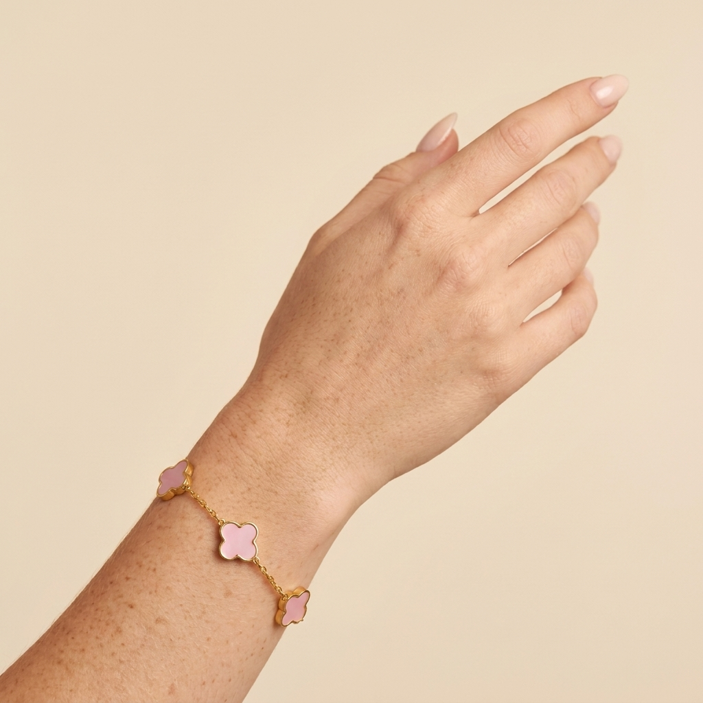 Baby Pink Clover Bracelet - close-up