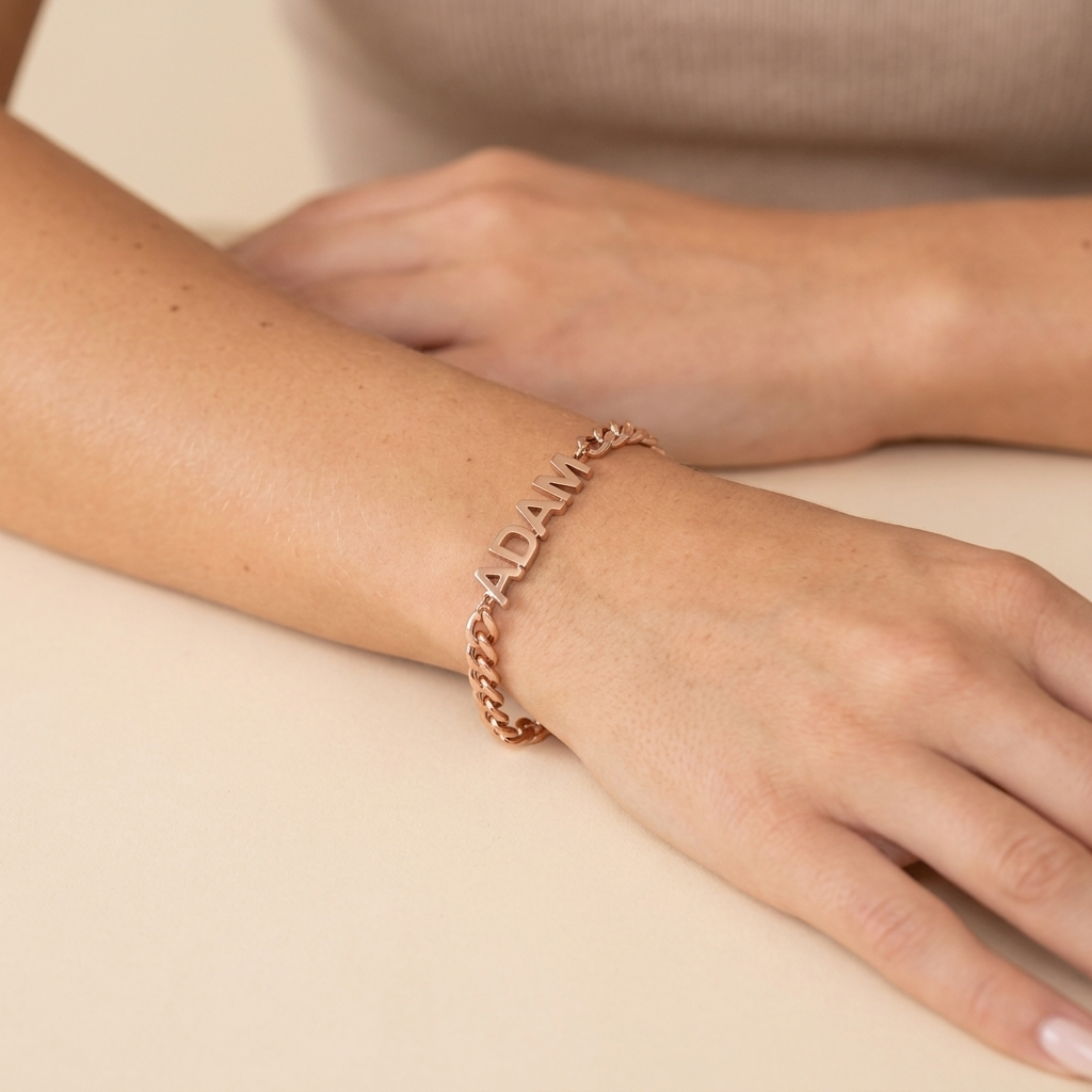 Personalized Name Bracelet - Rose Gold - close-up