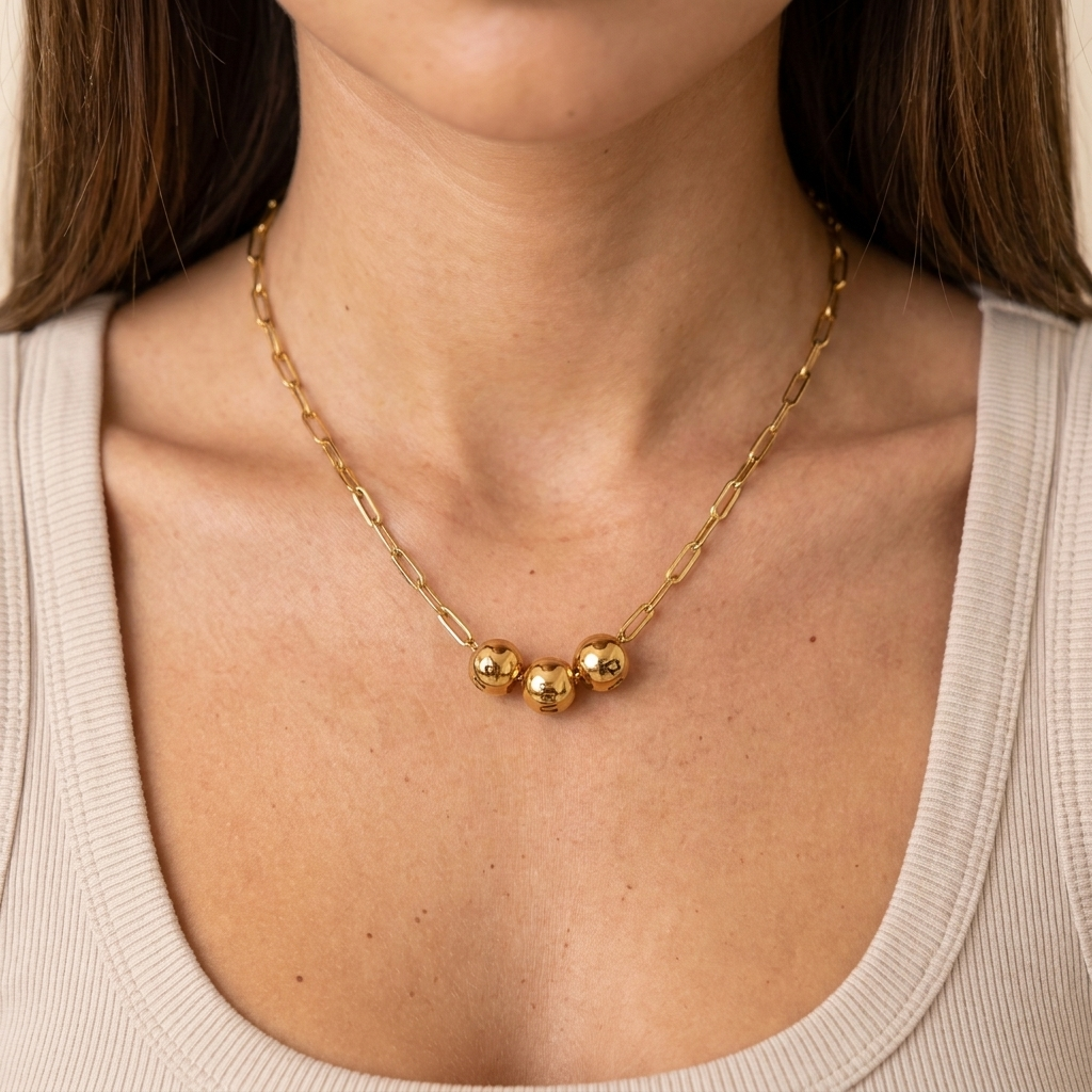 Bead Name Necklace - Gold - close-up