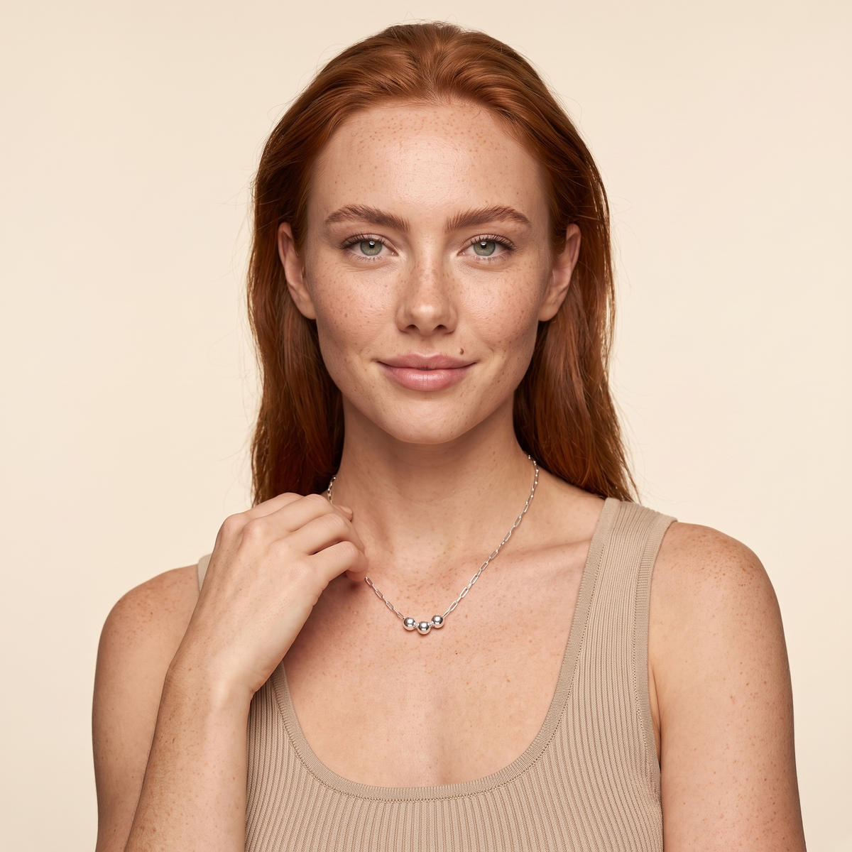 Bead Name Necklace - Silver - worn