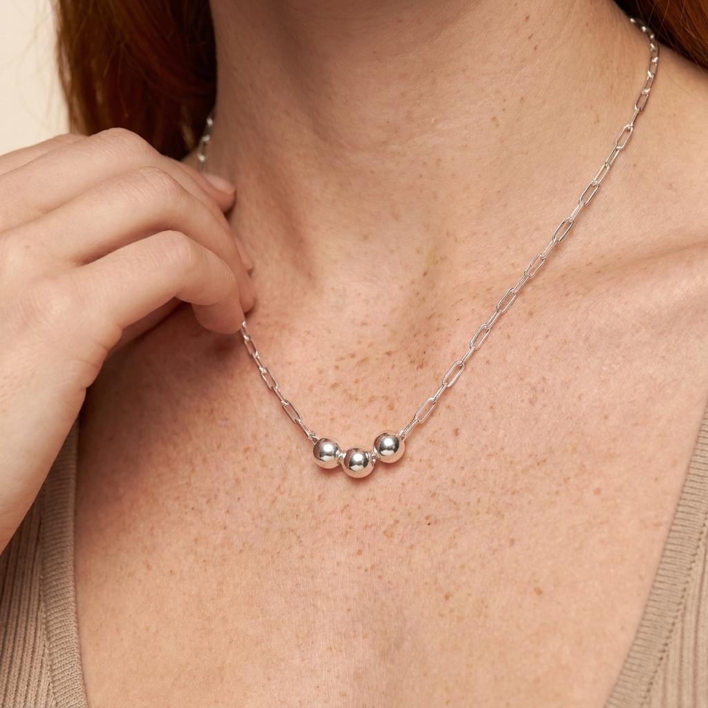 Bead Name Necklace - Silver - close-up