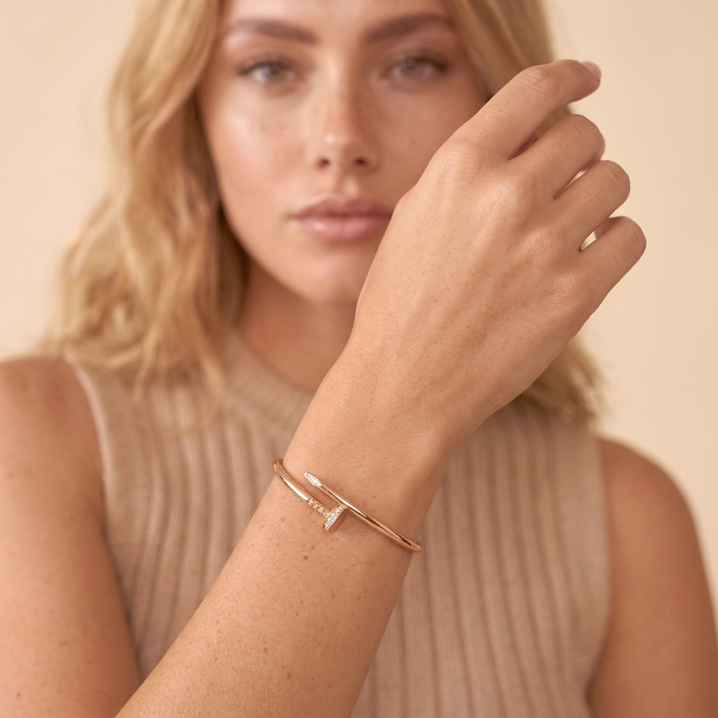 Ines Pavé Cuff Bracelet - Rose Gold - close-up