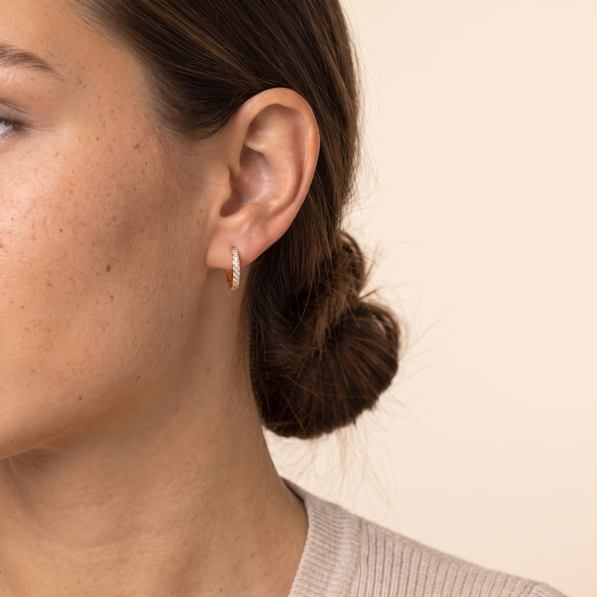 Gold Mini Cartilage Hoop Earrings - worn
