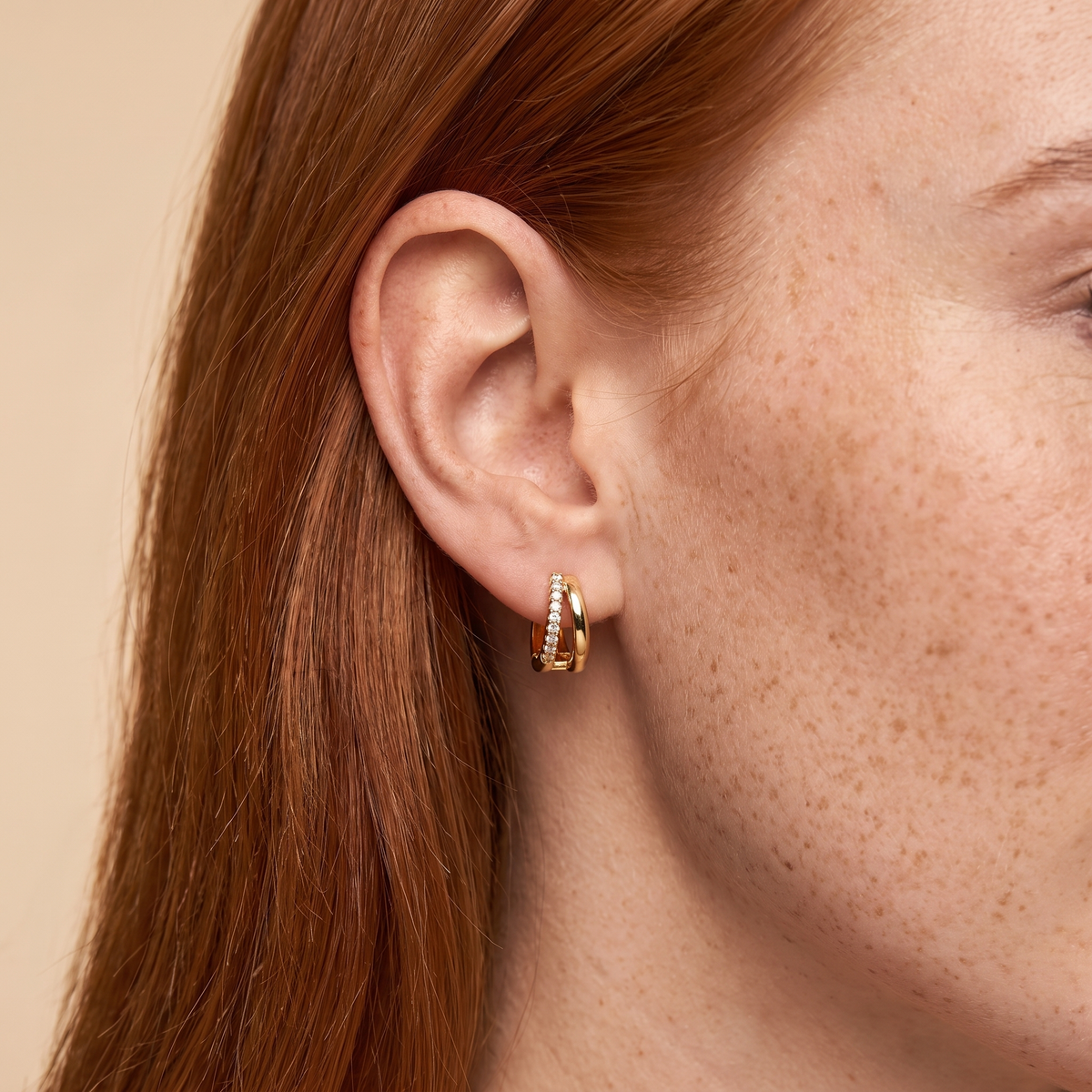 Double Layer Mini Hoop Earrings - worn