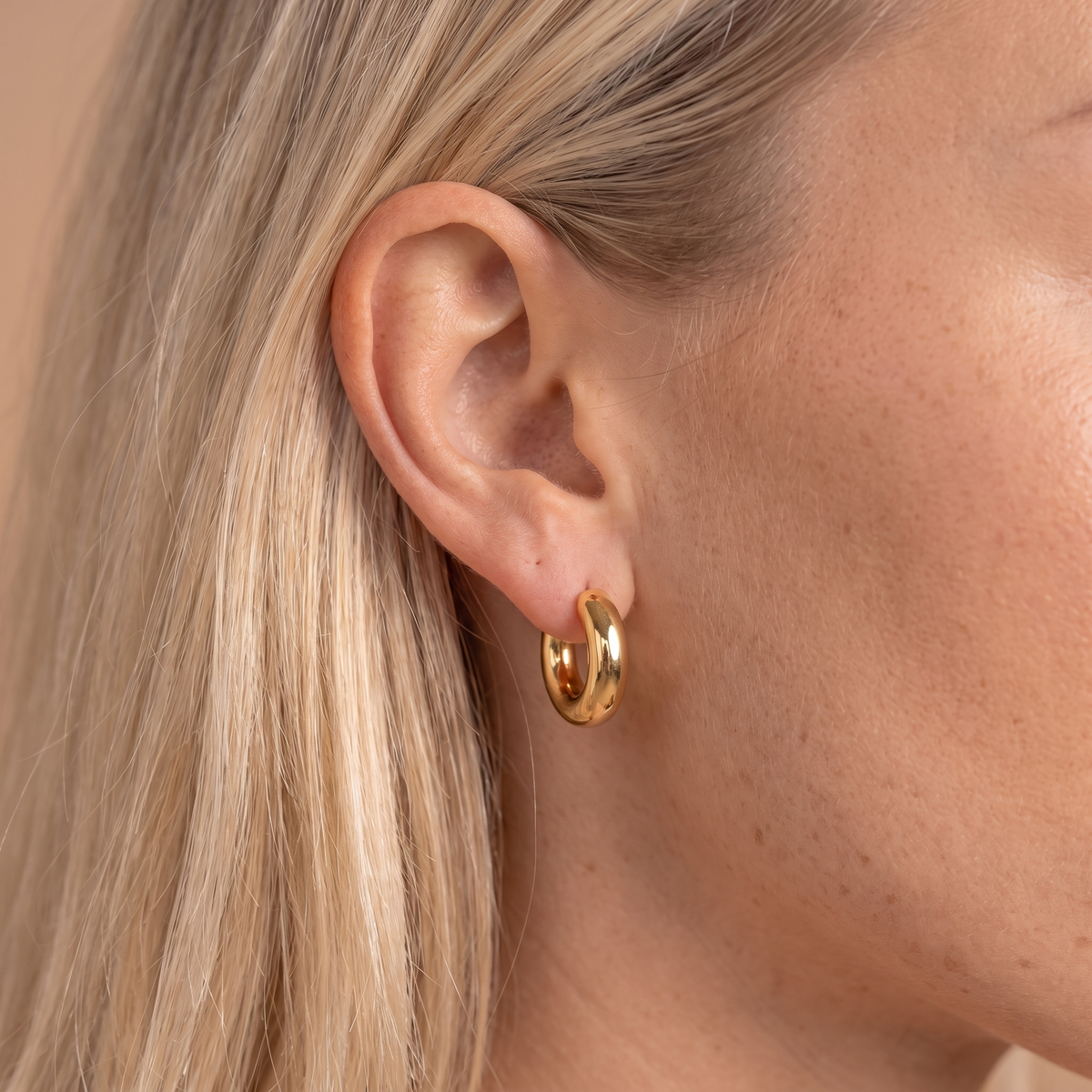 Chunky Gold Mini Hoop Earrings - close-up