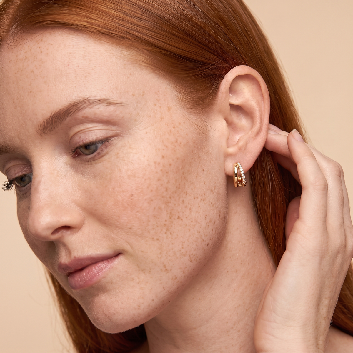Double Layer Mini Hoop Earrings - close-up