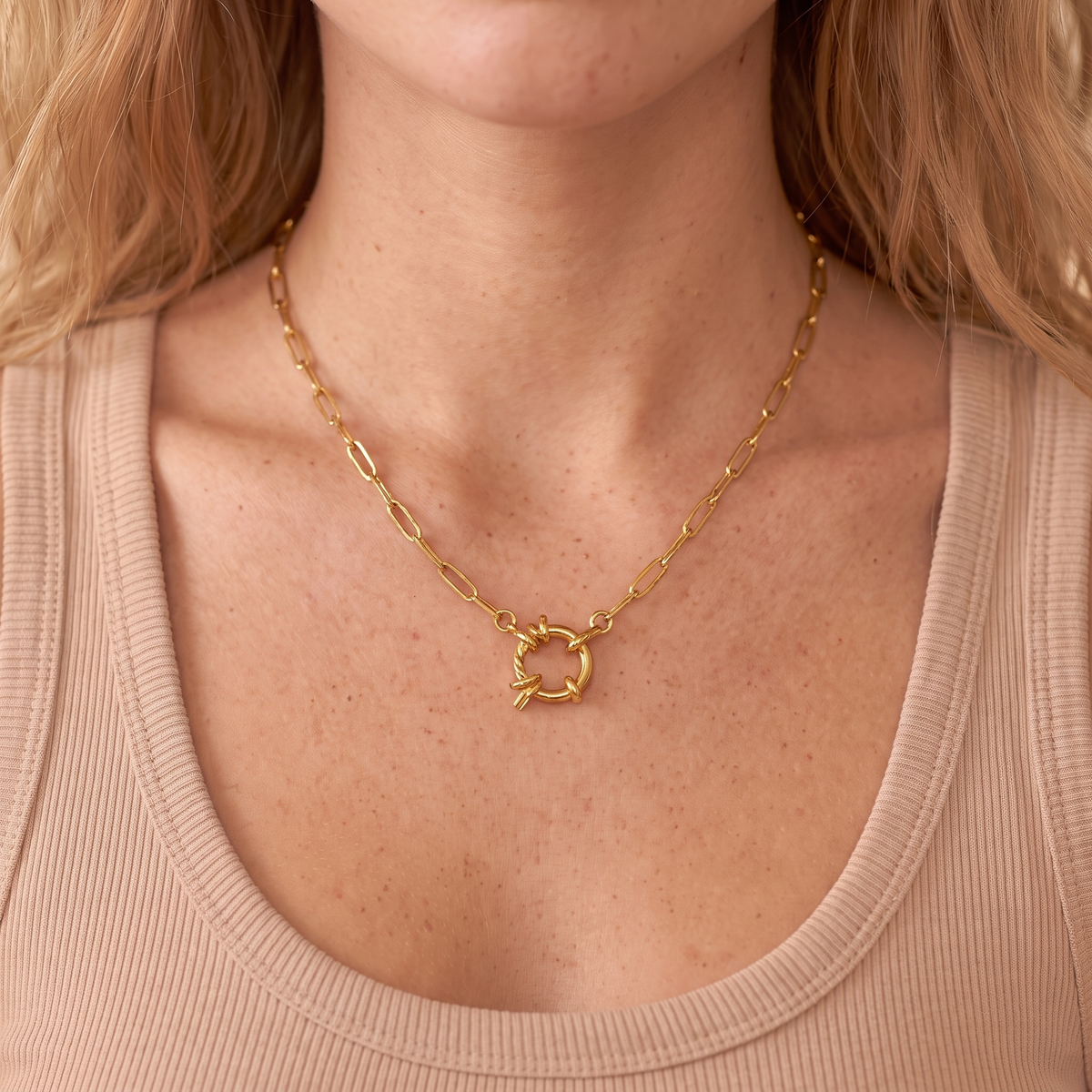 Chunky Gold Paperclip Necklace - close-up