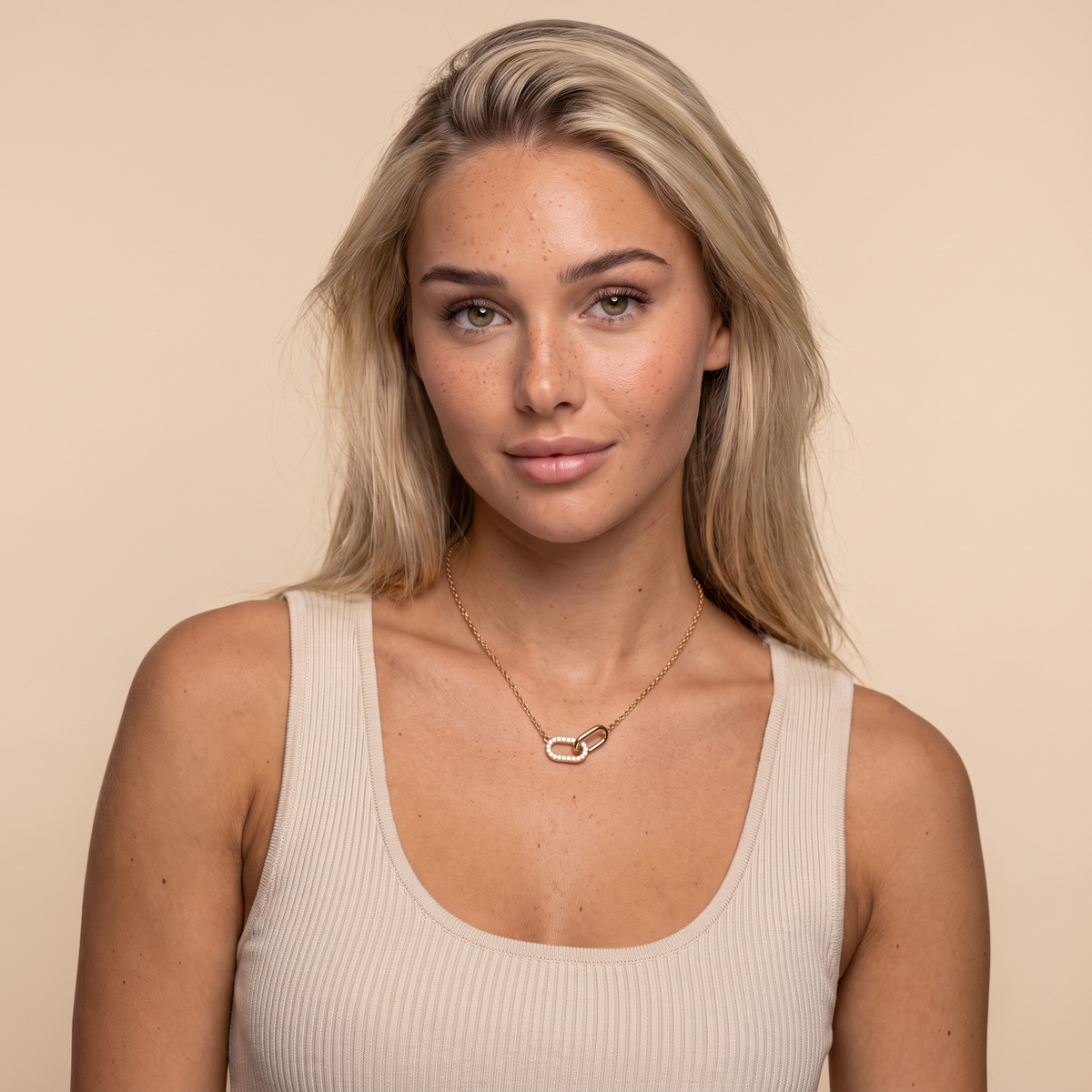 Cubic Zirconia Paperclip Pendant Necklace - worn