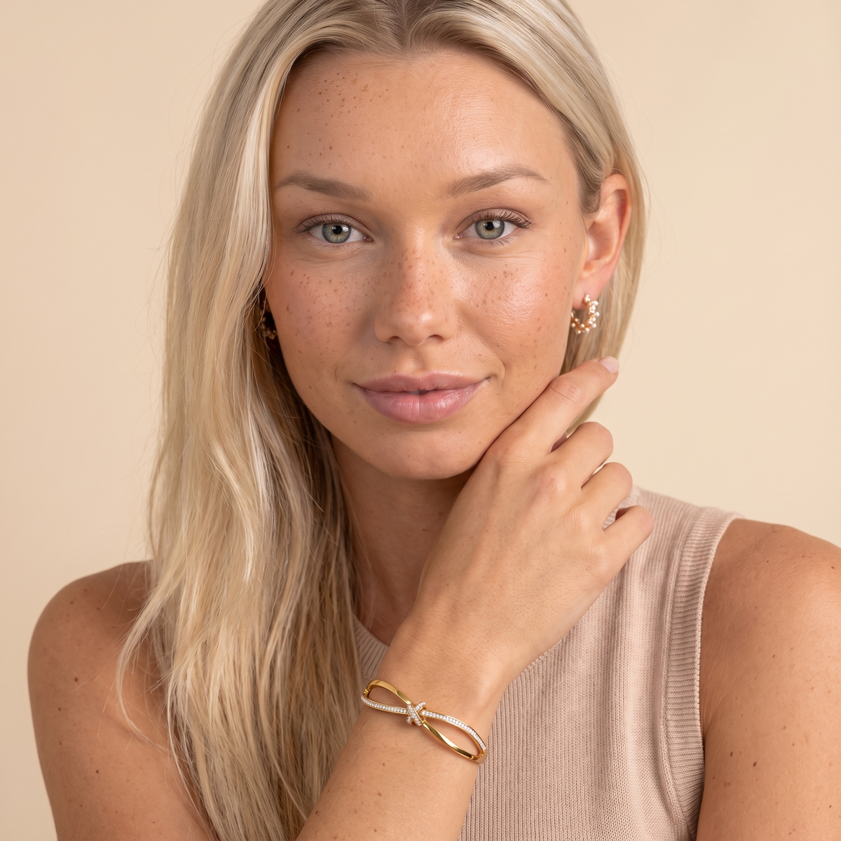 Knot Cuff Bangle Bracelet - Gold - worn
