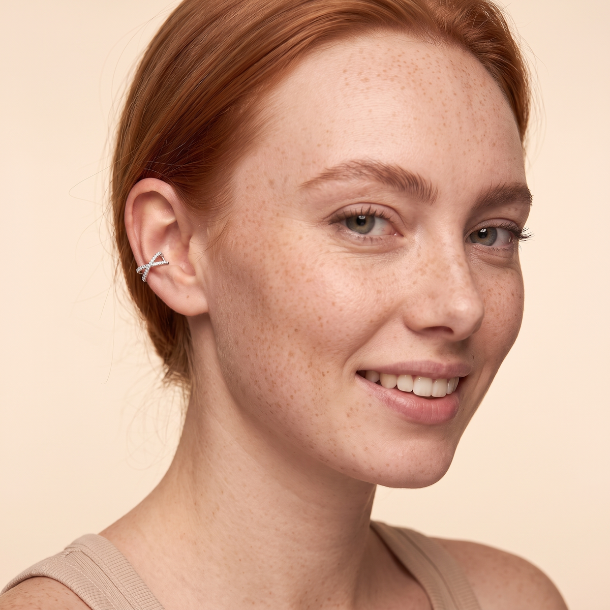 Pave Crossover Ear Cuff Earrings - Silver - worn