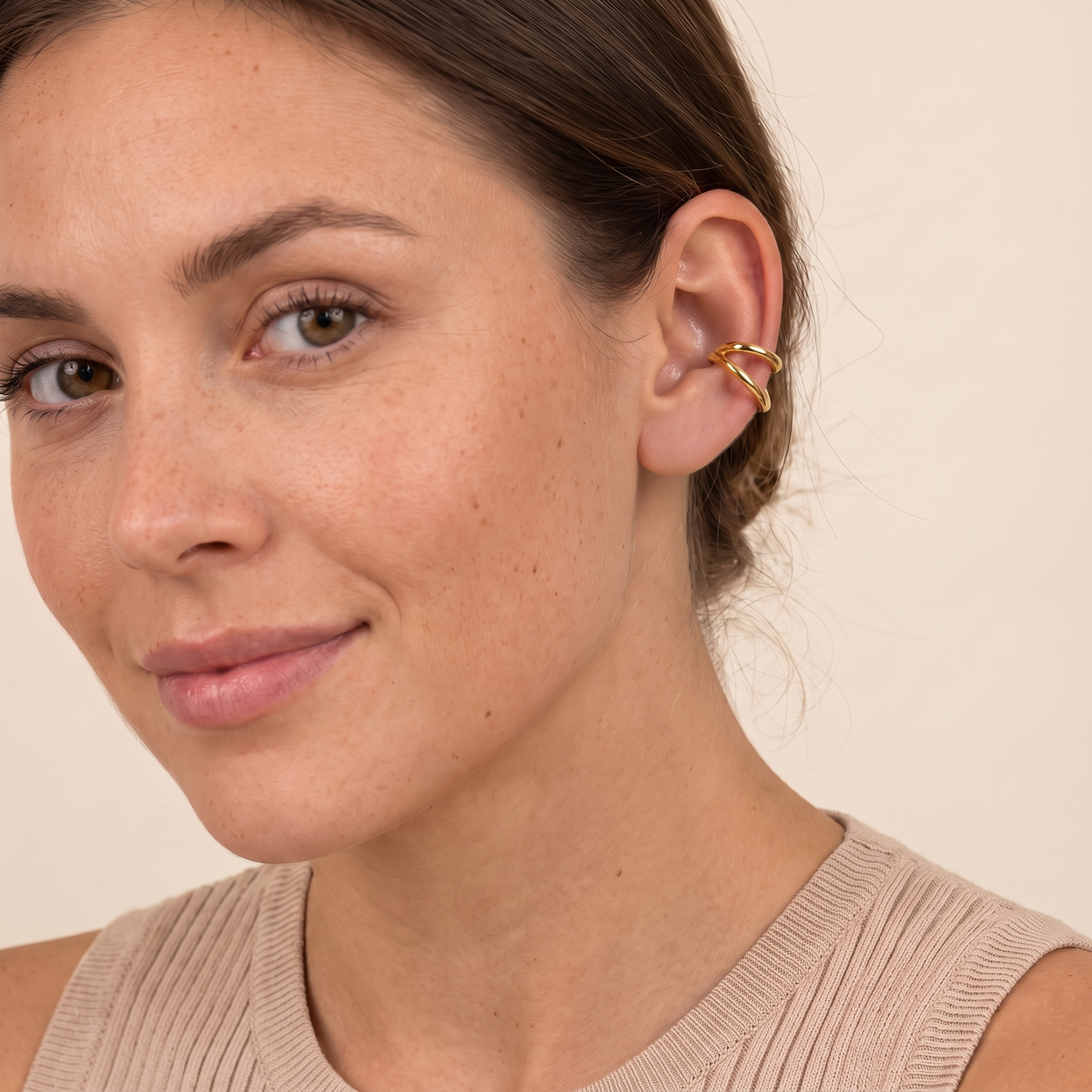 Minimalist Gold Ear Cuff Earrings - Gold - worn