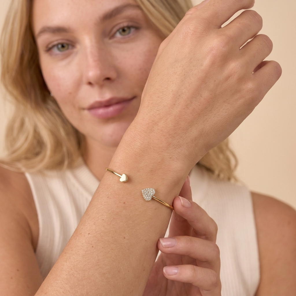 Heart Cuff Bangle Bracelet - Gold - close-up