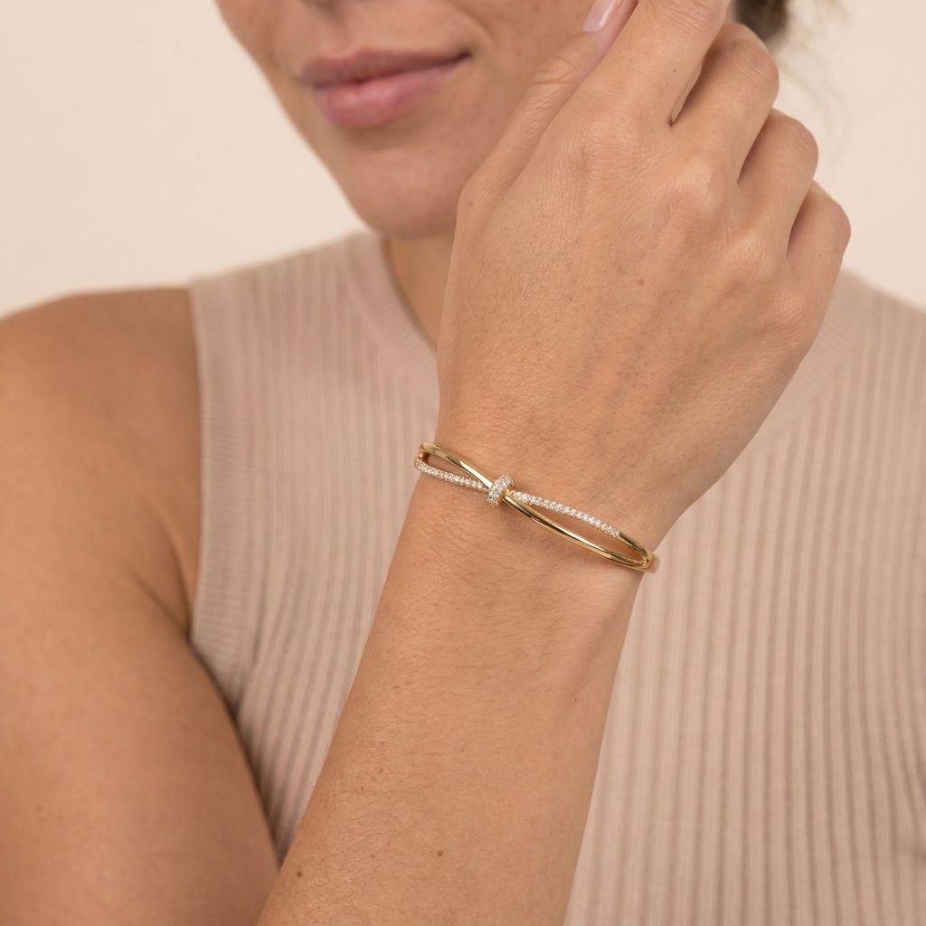 Pave Crossover Bangle Bracelet - Gold - close-up