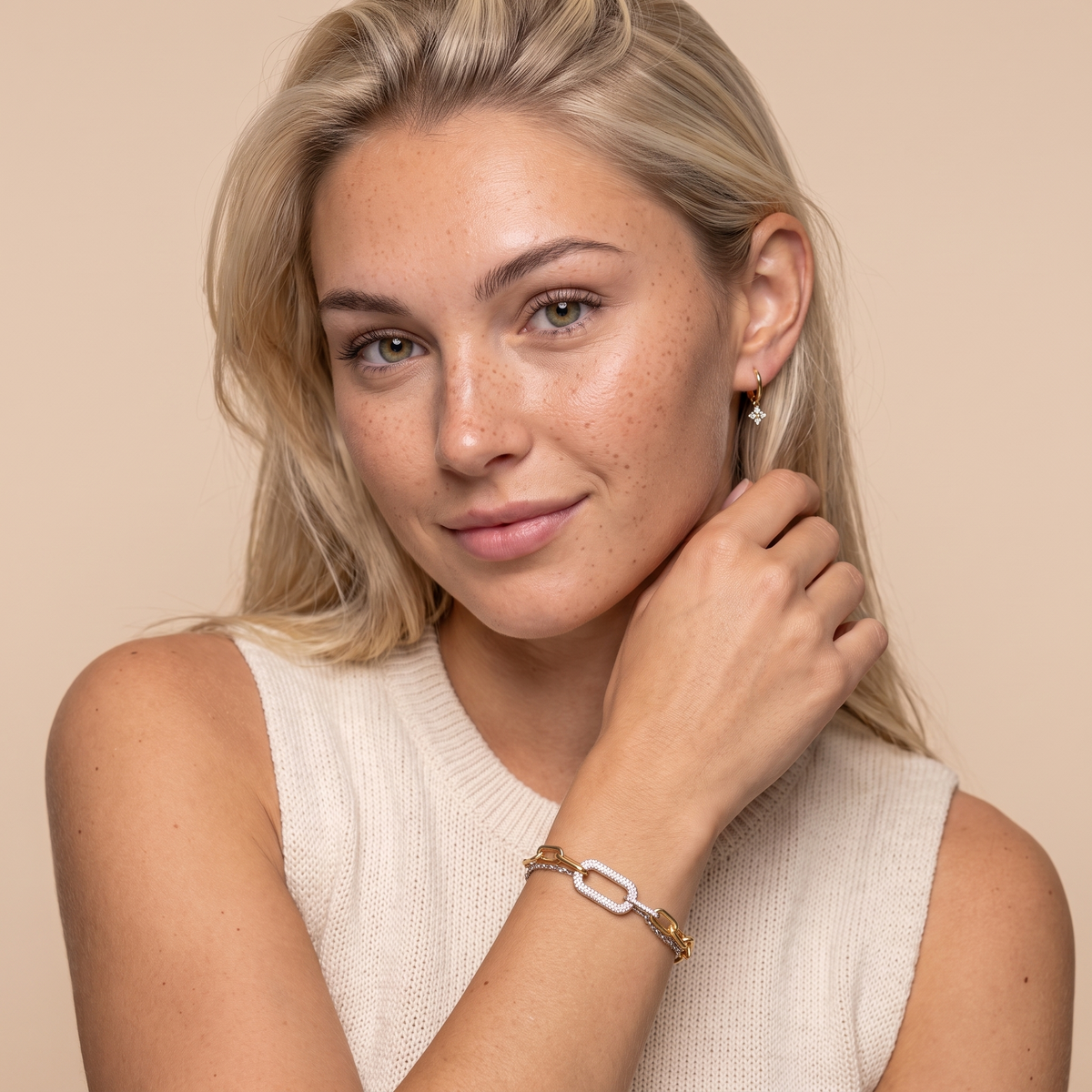 Pave Paperclip Chain Bracelet - Gold - worn