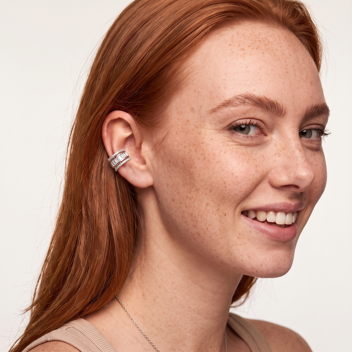 Baguette Ear Cuff Earrings - Silver - worn