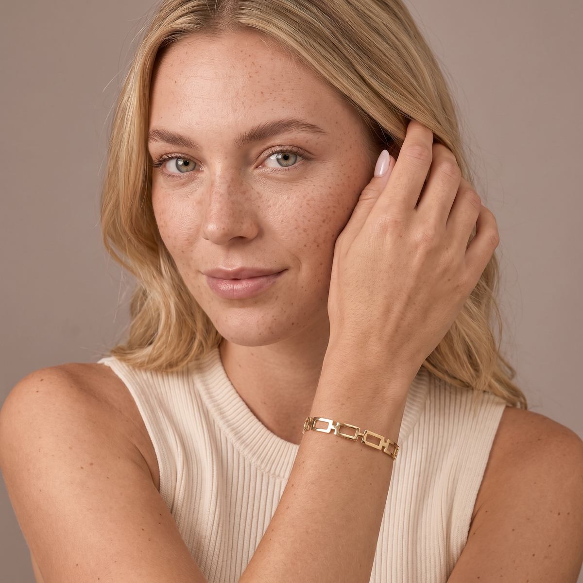 Geometric Cuff Bangle Bracelet - Gold - worn