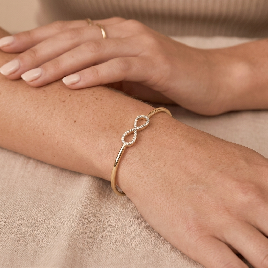 Infinity Cuff Bangle Bracelet - Gold - close-up