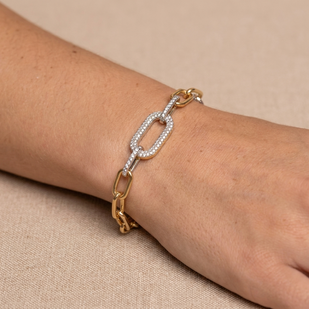 Pave Paperclip Chain Bracelet - Gold - close-up