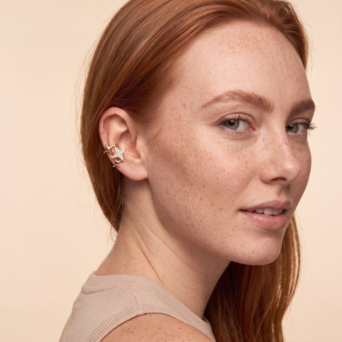 Star Ear Cuff Earrings - Gold - worn