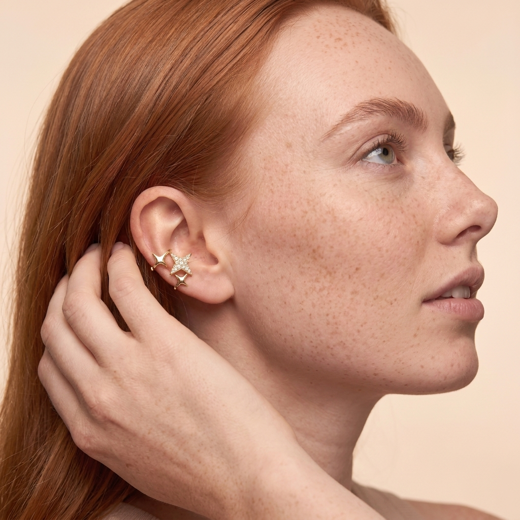 Star Ear Cuff Earrings - Gold - close-up
