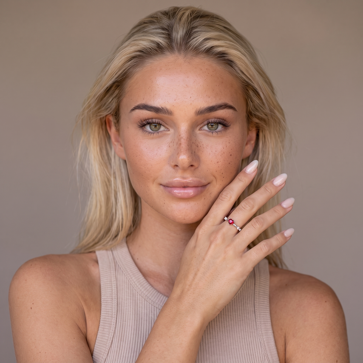 Red Heart Cubic Zirconia Ring - Silver - worn