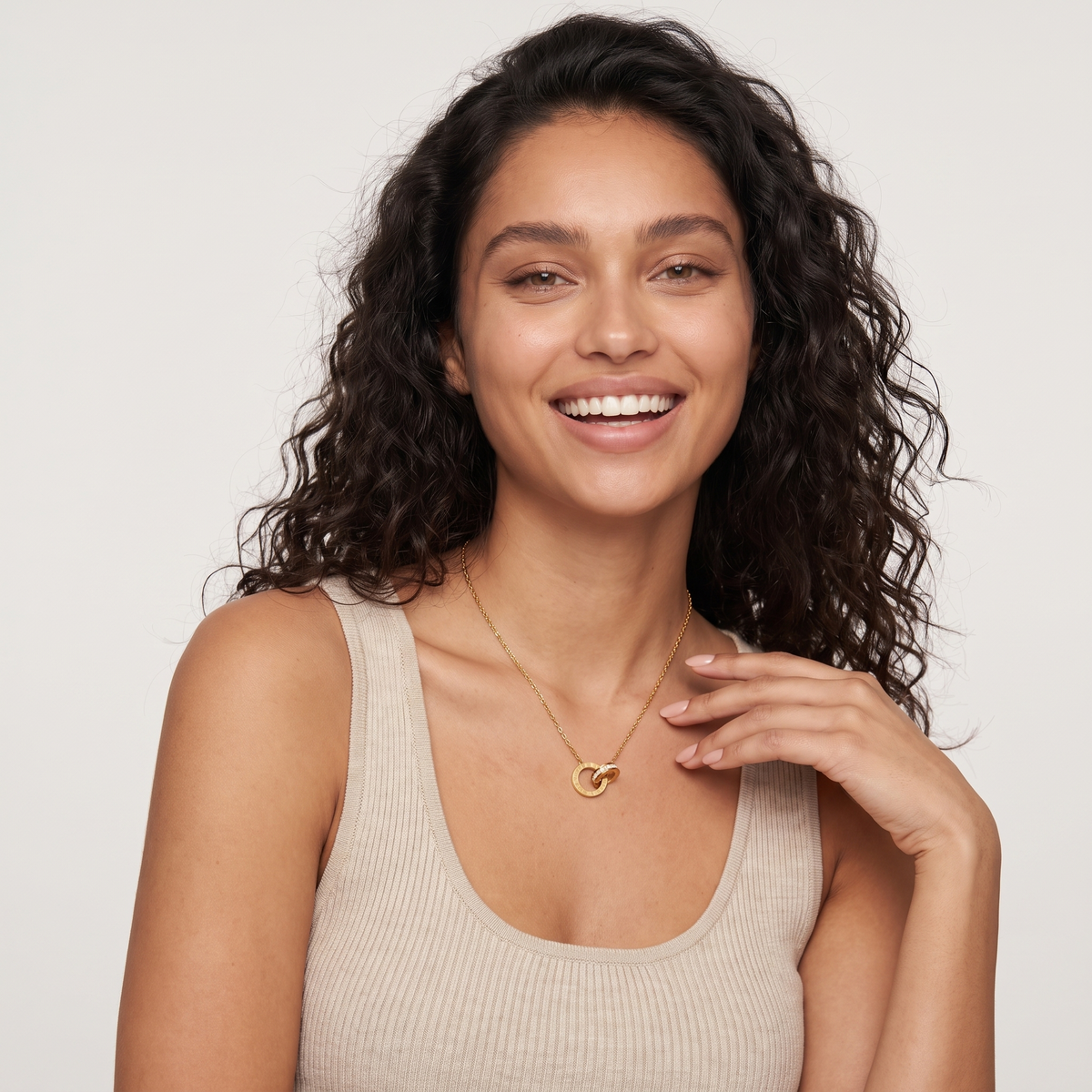 Roman Numeral Pendant Necklace - Gold - worn