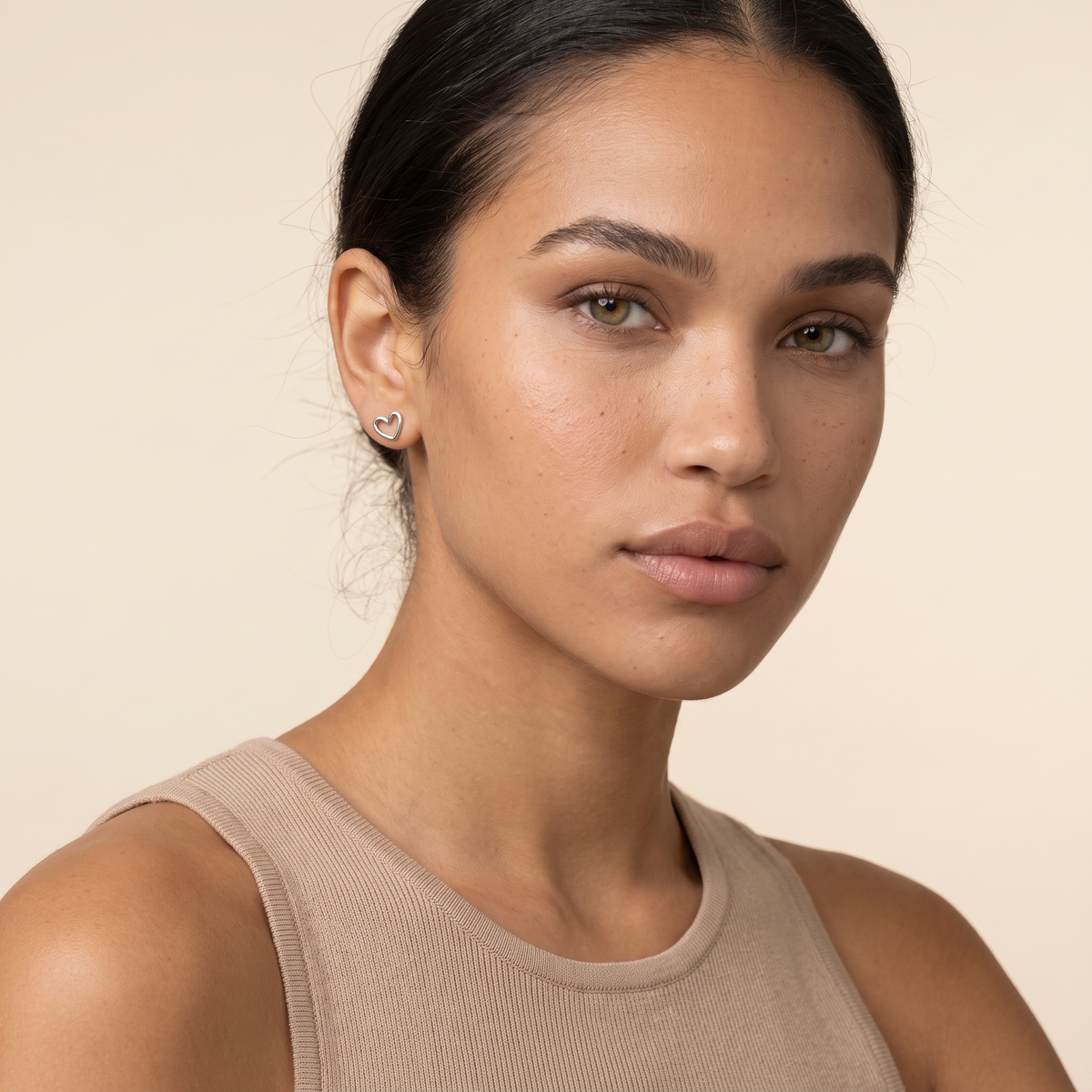 Open Heart Stud Earrings - Silver - worn