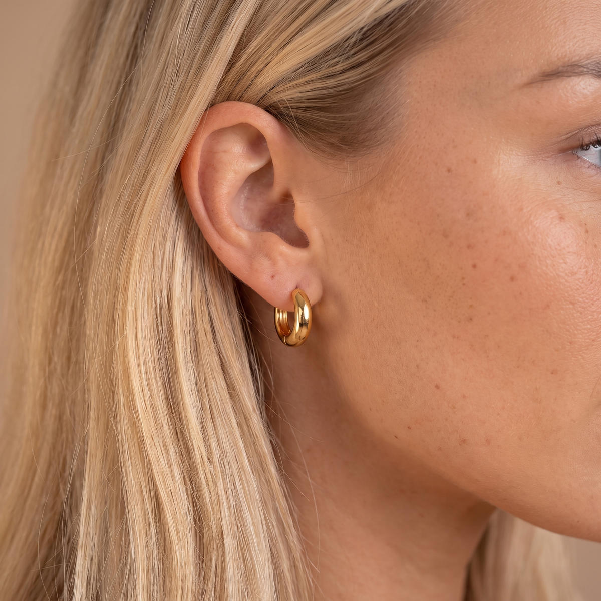 Small Chunky Hoop Earrings - Gold - worn