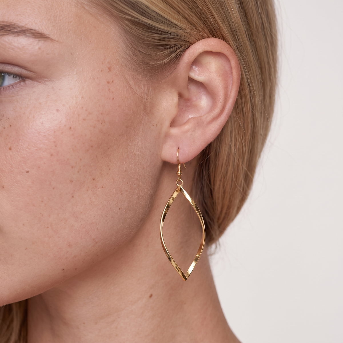Twisted Wave Dangle Earrings - Gold Twist - worn