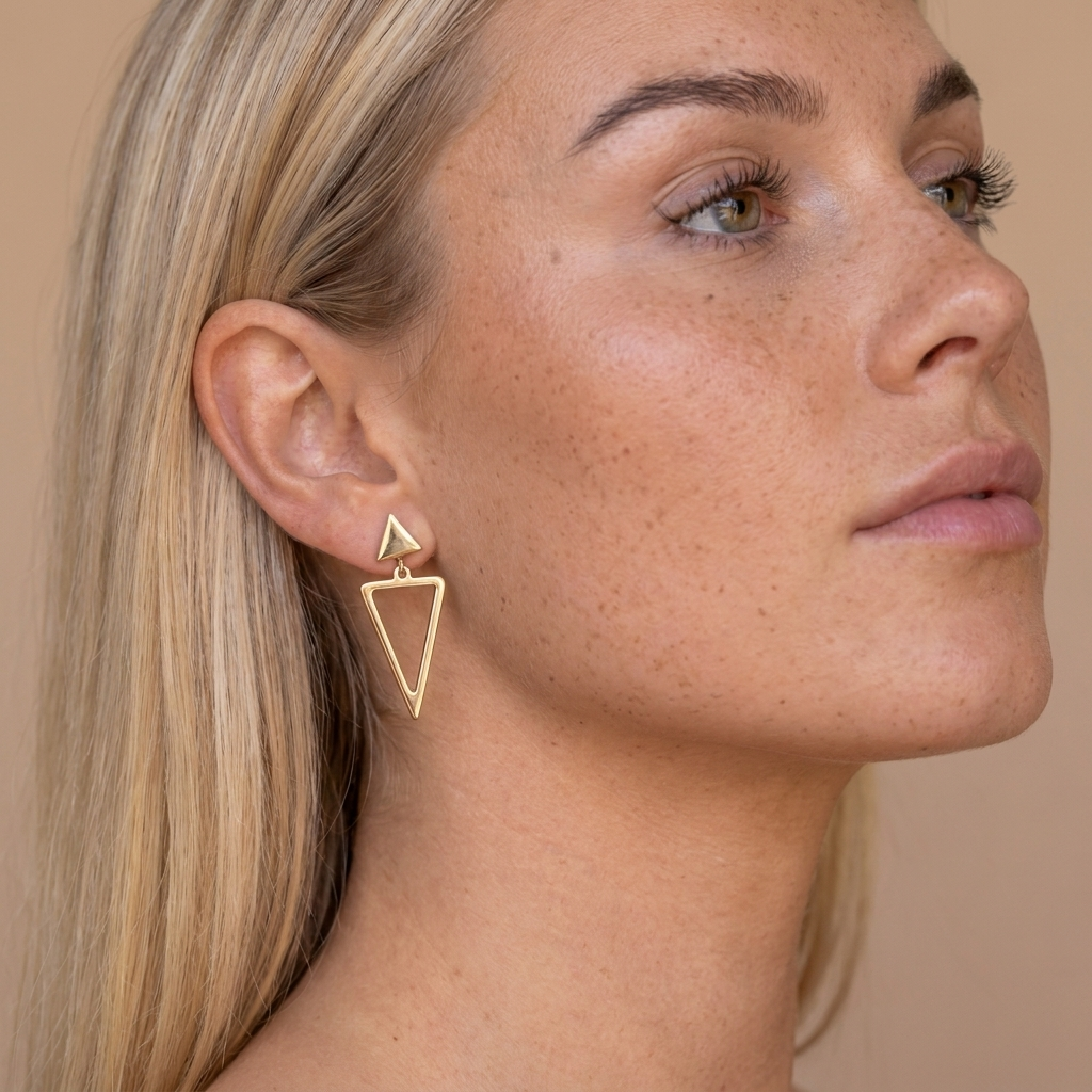 Geometric Triangle Stud Earrings - Gold - close-up