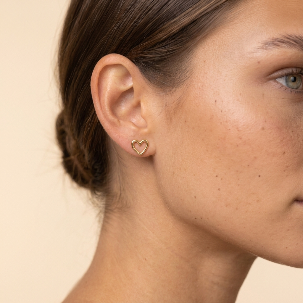 Open Heart Stud Earrings - Gold - close-up