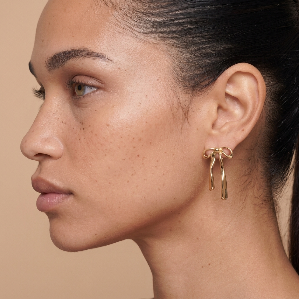 Minimalist Bow Stud Earrings - Gold - close-up