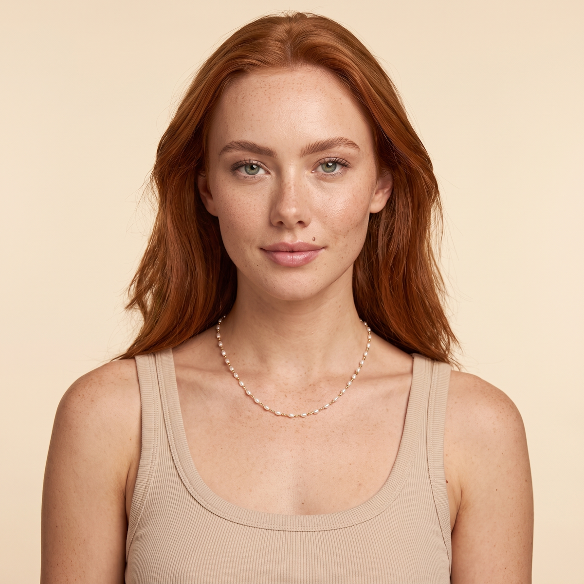 Rice Pearl Necklace - Gold - worn