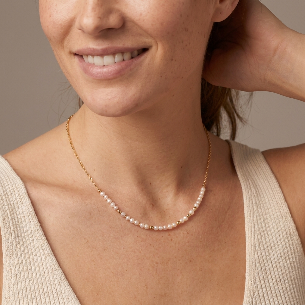 Pearl Clavicle Necklace - White - Water Drop - close-up