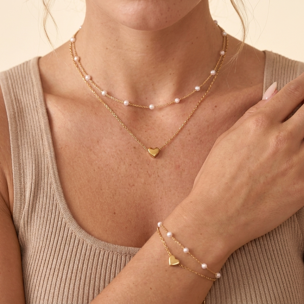 Pearl Jewelry Set - Gold - close-up