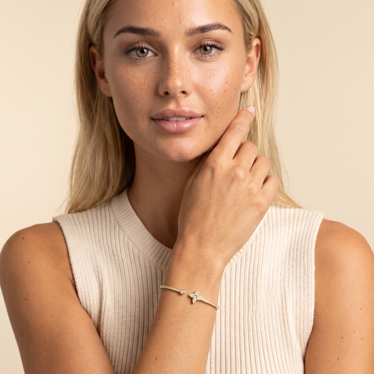 Cubic Zirconia Gold Cuff Bracelet