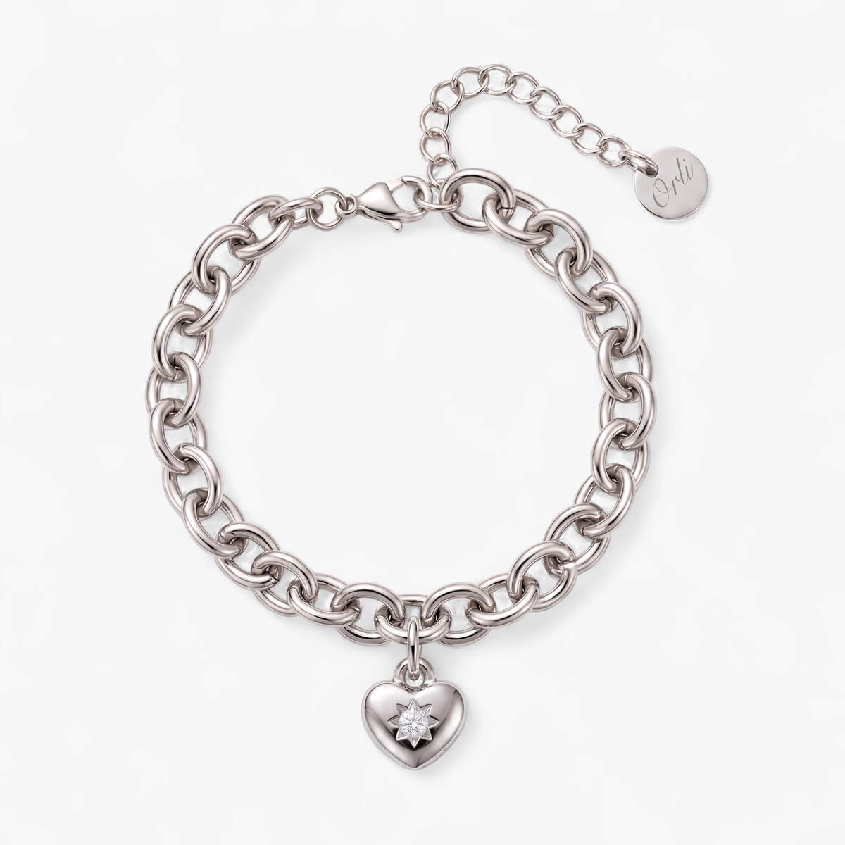 Silver Birthstone Heart Charm Bracelet