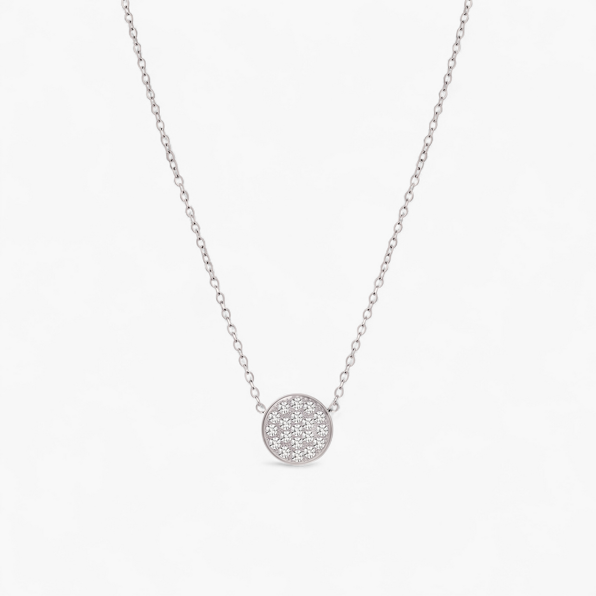 Silver Birthstone Pavé Disc Necklace - April