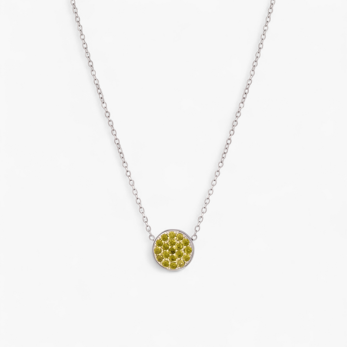 Silver Birthstone Pavé Disc Necklace - August